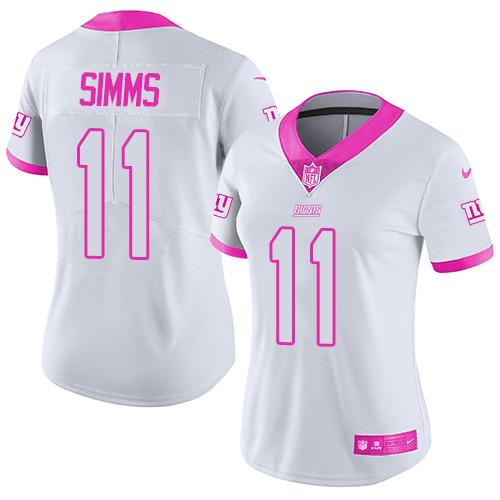 Nike Giants #11 Phil Simms White Pink Women's Stitched NFL Limited Rush Fashion Jersey