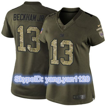 Nike Giants #13 Odell Beckham Jr Green Women's Stitched NFL Limited Salute to Service Jersey Nike Giants #13 Odell Beckham Jr Green Women's Stitched NFL Limited Salute to Service Jersey