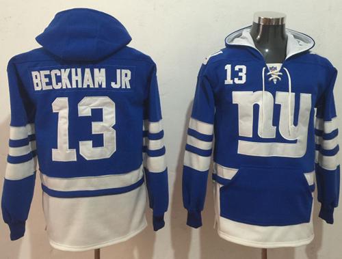 Nike Giants #13 Odell Beckham Jr Royal Blue White Name & Number Pullover NF
