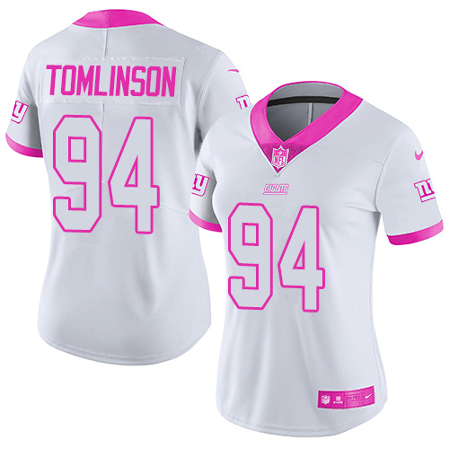 Nike Giants #94 Dalvin Tomlinson White Pink Women's Stitched NFL Limited Rush Fashion Jersey