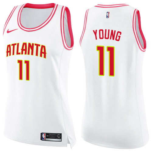 Nike Hawks #11 Trae Young White Pink Women's NBA Swingman Fashion Jersey