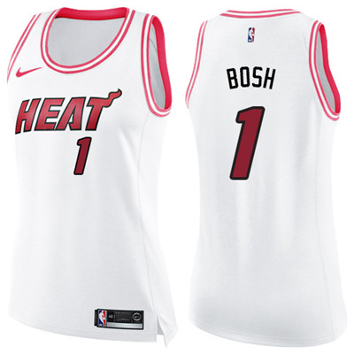 Nike Heat #1 Chris Bosh White Pink Women's NBA Swingman Fashion Jersey