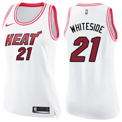 Nike Heat #21 Hassan Whiteside White Pink Women's NBA Swingman Fashion Jersey