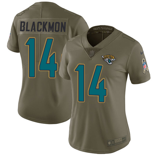 Nike Jaguars #14 Justin Blackmon Olive Women's Stitched NFL Limited 2017 Salute to Service Jerse Nike Jaguars #14 Justin Blackmon Olive Women's Stitched NFL Limited 2017 Salute to Service Jerse