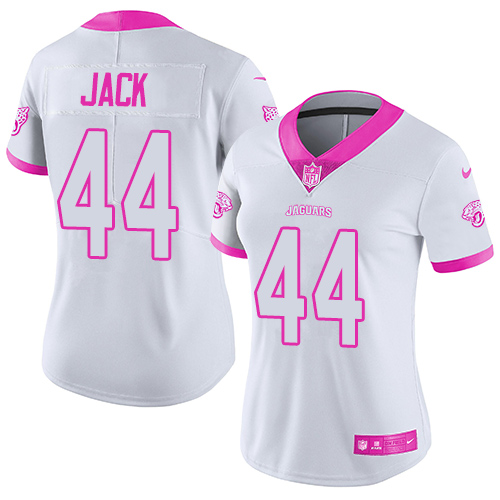 Nike Jaguars #44 Myles Jack White Pink Women's Stitched NFL Limited Rush Fashion Jersey