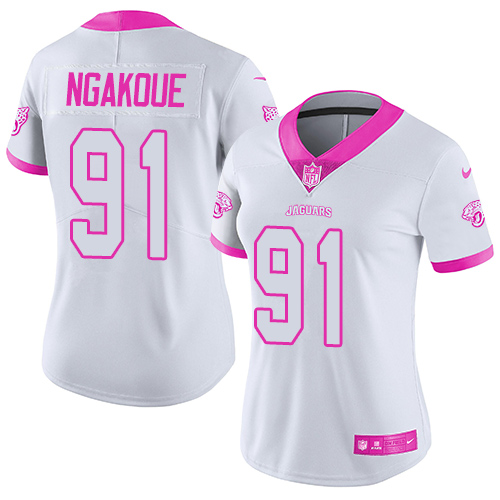 Nike Jaguars #91 Yannick Ngakoue White Pink Women's Stitched NFL Limited Rush Fashion Jersey Nike Jaguars #91 Yannick Ngakoue White Pink Women's Stitched NFL Limited Rush Fashion Jersey