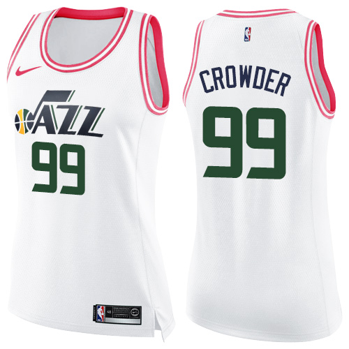 Nike Jazz #99 Jae Crowder White Pink Women's NBA Swingman Fashion Jersey