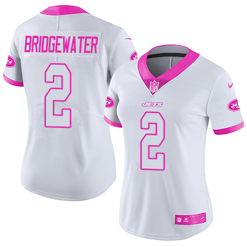 Nike Jets #2 Teddy Bridgewater White Pink Women's Stitched NFL Limited Rush Fashion Jersey Nike Jets #2 Teddy Bridgewater White Pink Women's Stitched NFL Limited Rush Fashion Jersey
