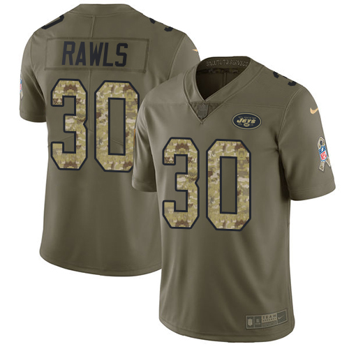 Nike Jets #30 Thomas Rawls Olive Camo Men's Stitched NFL Limited 2017 Salute To Service Jersey