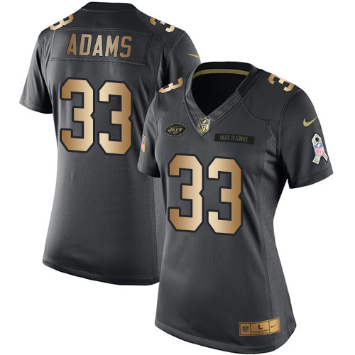 Nike Jets #33 Jamal Adams Black Women's Stitched NFL Limited Gold Salute to Service Jersey