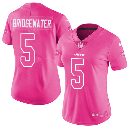 Nike Jets #5 Teddy Bridgewater Pink Women's Stitched NFL Limited Rush Fashion Jersey Nike Jets #5 Teddy Bridgewater Pink Women's Stitched NFL Limited Rush Fashion Jersey