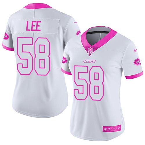 Nike Jets #58 Darron Lee White Pink Women's Stitched NFL Limited Rush Fashion Jersey Nike Jets #58 Darron Lee White Pink Women's Stitched NFL Limited Rush Fashion Jersey