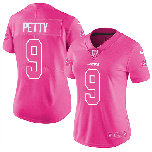Nike Jets #9 Bryce Petty Pink Women's Stitched NFL Limited Rush Fashion Jersey Nike Jets #9 Bryce Petty Pink Women's Stitched NFL Limited Rush Fashion Jersey