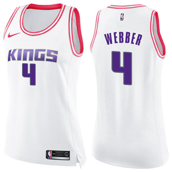 Nike Kings #4 Chris Webber White Pink Women's NBA Swingman Fashion Jersey