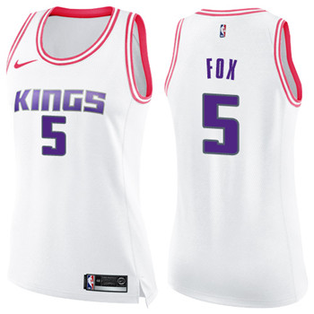 Nike Kings #5 De'Aaron Fox White  Pink Women's NBA Swingman Fashion Jersey