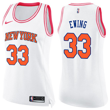 Nike Knicks #33 Patrick Ewing White Pink Women's NBA Swingman Fashion Jersey