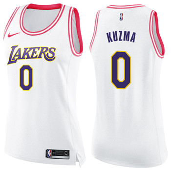 Nike Lakers #0 Kyle Kuzma White Pink Women's NBA Swingman Fashion Jersey Nike Lakers #0 Kyle Kuzma White Pink Women's NBA Swingman Fashion Jersey