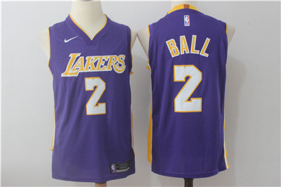 Nike Lakers #2 Lonzo Ball Purple (Without The Sponsor Logo)Authentic Stitched NBA Jersey