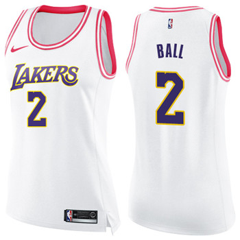 Nike Lakers #2 Lonzo Ball White Pink Women's NBA Swingman Fashion Jersey Nike Lakers #2 Lonzo Ball White Pink Women's NBA Swingman Fashion Jersey