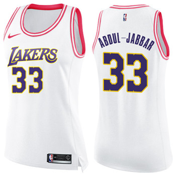 Nike Lakers #33 Kareem Abdul-Jabbar White Pink Women's NBA Swingman Fashion Jersey