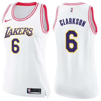 Nike Lakers #6 Jordan Clarkson White Pink Women's NBA Swingman Fashion Jersey Nike Lakers #6 Jordan Clarkson White Pink Women's NBA Swingman Fashion Jersey