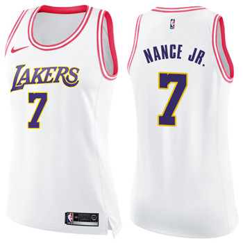 Nike Lakers #7 Larry Nance Jr. White Pink Women's NBA Swingman Fashion Jersey Nike Lakers #7 Larry Nance Jr. White Pink Women's NBA Swingman Fashion Jersey