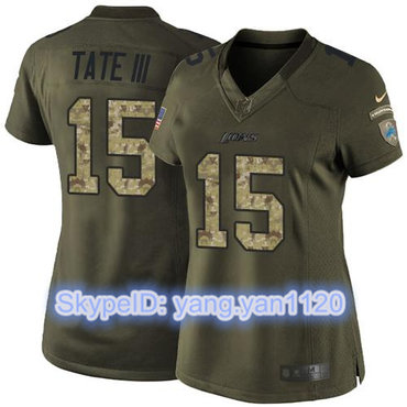 Nike Lions #15 Golden Tate III Green Women's Stitched NFL Limited Salute to Service Jersey