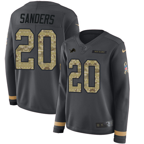 Nike Lions #20 Barry Sanders Anthracite Salute to Service