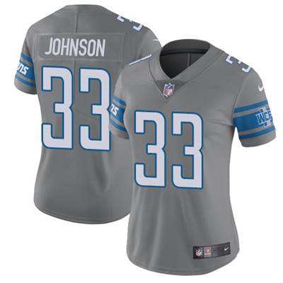 Nike Lions #33 Kerryon Johnson Gray Women's Stitched NFL Limited Rush Jersey Nike Lions #33 Kerryon Johnson Gray Women's Stitched NFL Limited Rush Jersey