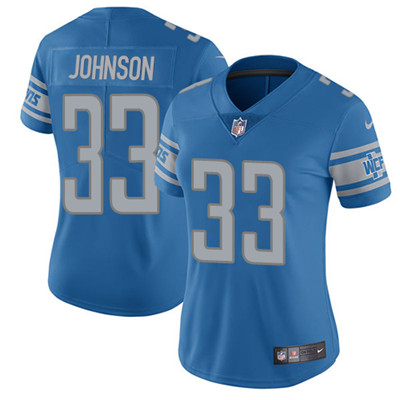 Nike Lions #33 Kerryon Johnson Light Blue Team Color Women's Stitched NFL Vapor Untouchable Limited Jersey