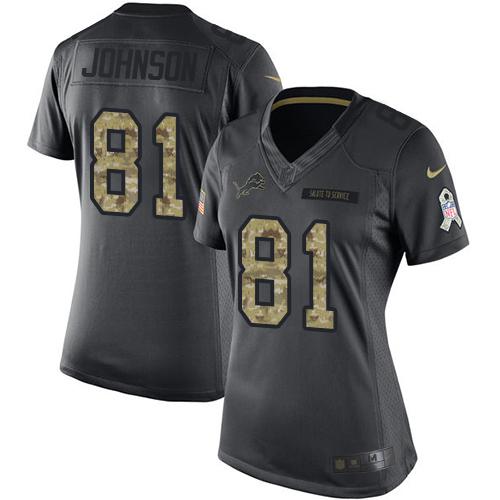 Nike Lions #81 Calvin Johnson Black Women's Stitched NFL Limited 2016 Salute to Service Jersey Nike Lions #81 Calvin Johnson Black Women's Stitched NFL Limited 2016 Salute to Service Jersey