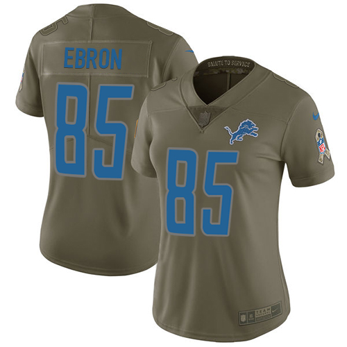 Nike Lions #85 Eric Ebron Olive Women's Stitched NFL Limited 2017 Salute to Service Jersey