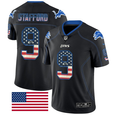 Nike Lions #9 Matthew Stafford Black Men's Stitched NFL Limited Rush USA Flag Jersey