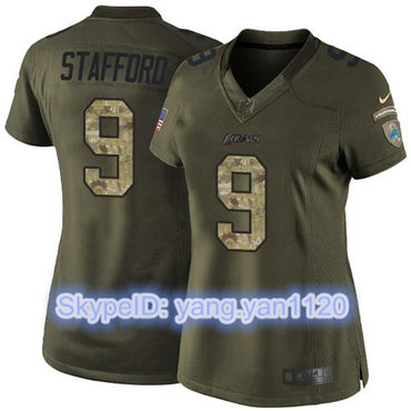 Nike Lions #9 Matthew Stafford Green Women's Stitched NFL Limited Salute to Service Jersey