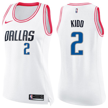 Nike Mavericks #2 Jason Kidd White Pink Women's NBA Swingman Fashion Jersey
