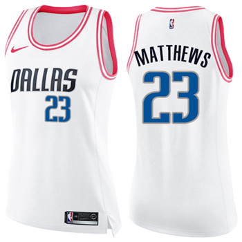 Nike Mavericks #23 Wesley Matthews White Pink Women's NBA Swingman Fashion Jersey