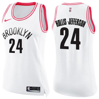 Nike Nets #24 Rondae Hollis-Jefferson White Pink Women's NBA Swingman Fashion Jersey
