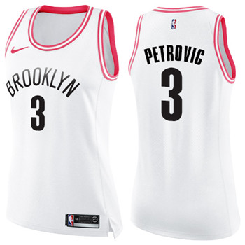 Nike Nets #3 Drazen Petrovic White Pink Women's NBA Swingman Fashion Jersey