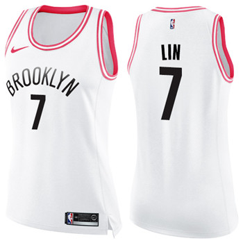 Nike Nets #7 Jeremy Lin White Pink Women's NBA Swingman Fashion Jersey
