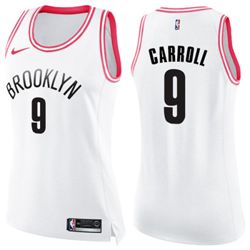Nike Nets #9 DeMarre Carroll White Pink Women's NBA Swingman Fashion Jersey