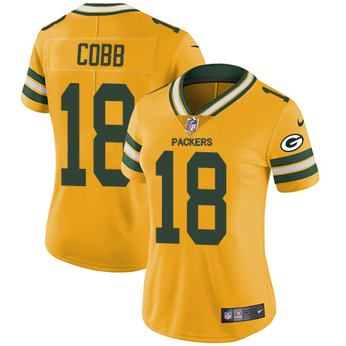 Nike Packers #18 Randall Cobb Yellow Women's CustomizedStitched NFL Limited Rush Jersey