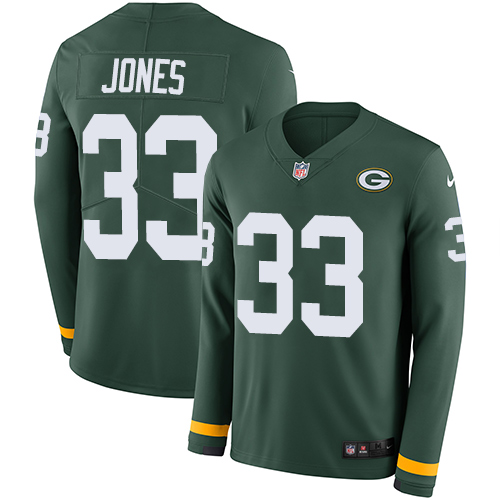 Nike Packers #33 Aaron Jones Green Team Color Men's Stitched NFL Limited Therma Long Sleeve Jersey Nike Packers #33 Aaron Jones Green Team Color Men's Stitched NFL Limited Therma Long Sleeve Jersey