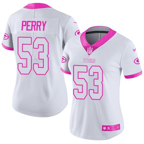 Nike Packers #53 Nick Perry White Pink Women's Stitched NFL Limited Rush Fashion Jersey