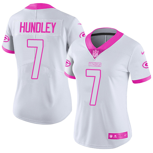 Nike Packers #7 Brett Hundley White Pink Women's  Limited Rush Fashion NFL Jersey