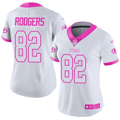 Nike Packers #82 Richard Rodgers White Pink Women's Stitched NFL Limited Rush Fashion Jersey