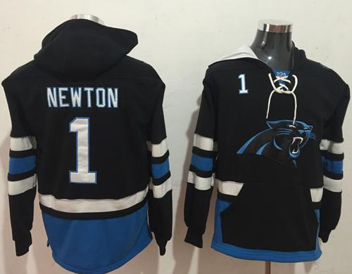 Nike Panthers #1 Cam Newton Black Blue Name & Number Pullover NFL Hoodie