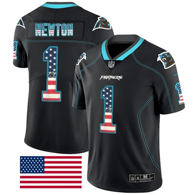 Nike Panthers #1 Cam Newton Black Men's Stitched NFL Limited Rush USA Flag Jersey