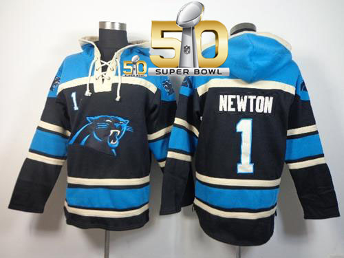 Nike Panthers #1 Cam Newton Black Super Bowl 50 Sawyer Hooded Sweatshirt NFL Hoodie