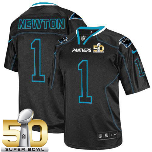 Nike Panthers #1 Cam Newton Lights Out Black Super Bowl 50 Men's Stitched NFL Elite Jersey