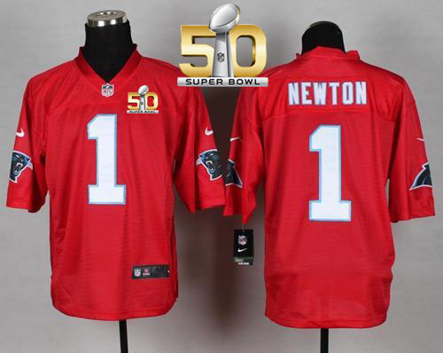 Nike Panthers #1 Cam Newton Red Super Bowl 50 Men's Stitched NFL Elite QB Practice Jersey